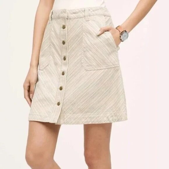 Anthropologie Pilcro & Letterpress Skirt 4 A-line Multicolor Stripe Button Mini - Picture 1 of 9